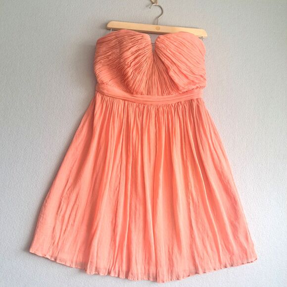 J.Crew Rose Pink Nadia Dress Women’s 10 Silk Chiffon Strapless Peach Romantic - Picture 1 of 12